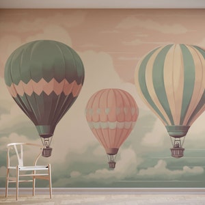 Children&#39;s Pastel Hot Air Balloon Wallpaper Mural