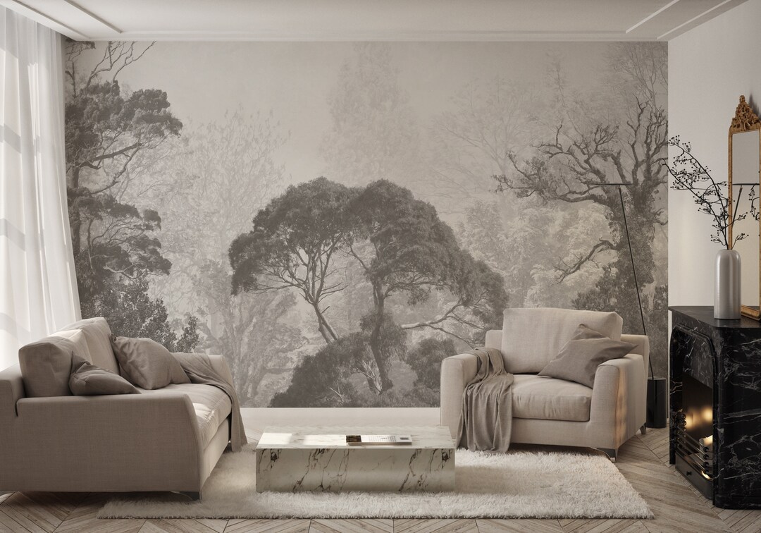 Black & White Forest Wallpaper Mural Etsy