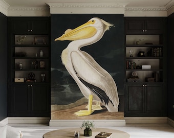 American White Pelican Wallpaper Mural | Birds of America Style
