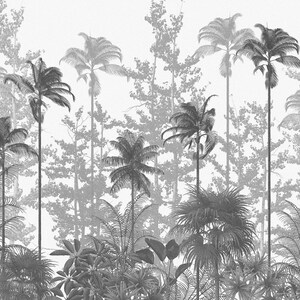 Black & White Tropical Jungle Wallpaper Jungle Tree Mural Available in