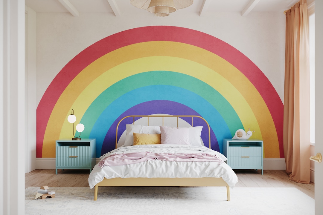 Children's Rainbow Wallpaper Mural Kids Illustrated Colourful Rainbow