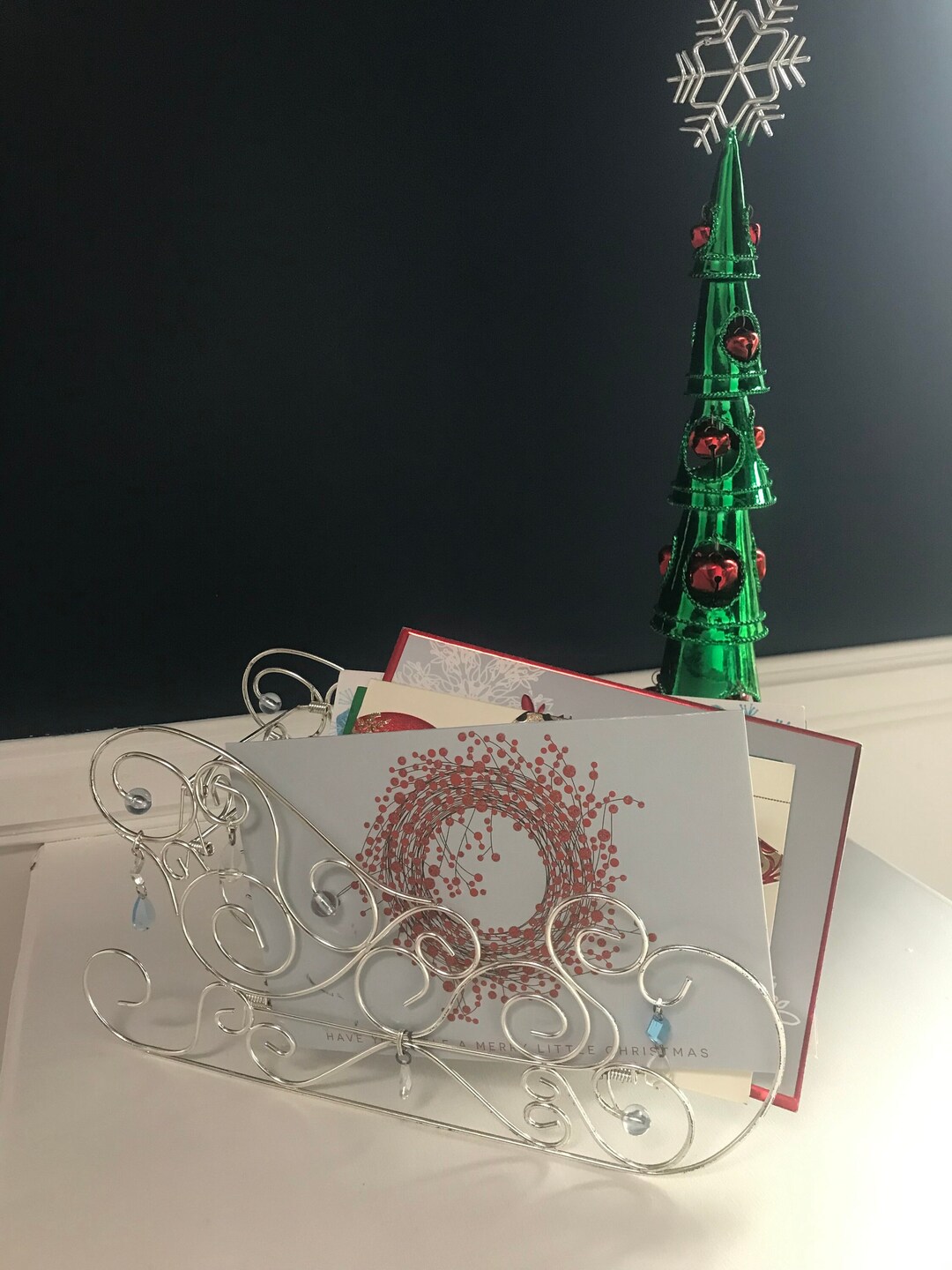 VTG AVON SLEIGH Silver Metal Card Holder With Blue Hanging Etsy