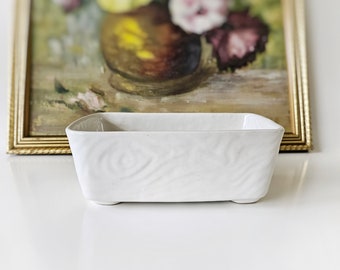 Vintage White Rectangular Pottery Planter, Succulent Planter