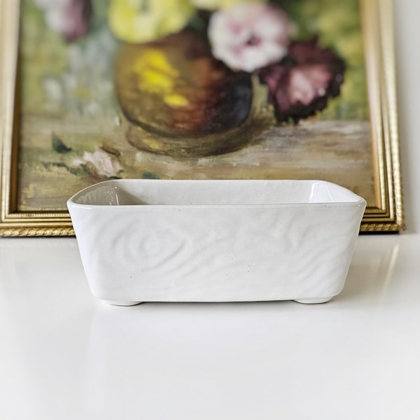 Vintage White Rectangular Pottery Planter, Succulent Planter