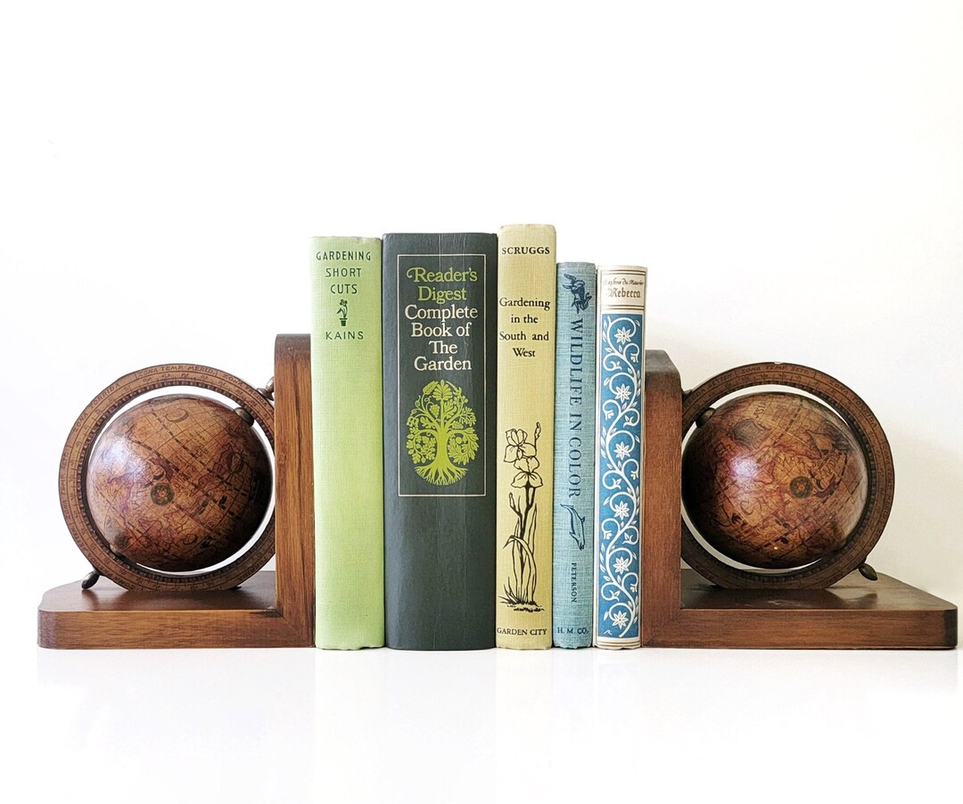 Vintage Old World Globe Bookends/ Decor Globes/ Bookshelf Etsy