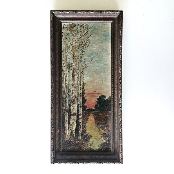 Vintage Original Impressionist Birch Tree Landscape Painting