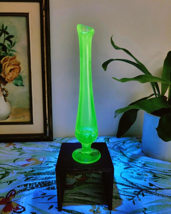 Uranium Swung Vase / Vaseline Glass Bud Vase/ Vintage Glass/ Etsy