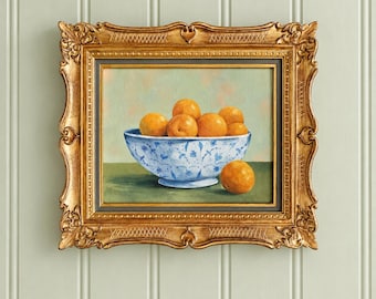 Framed Oranges Still Life Painting Fine Art Print | Vintage Style Kitchen Wall Art