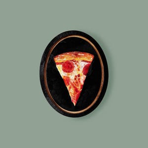 Pepperoni Pizza Slice Original Oil Painting on Wood Panel