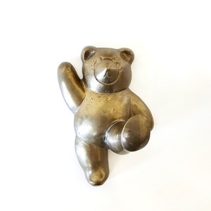 Vintage Brass Teddy Bear Wall Hanging Hook, Nursery Decor, Children's Room