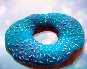 Iced Doughnut Pin Cushion- Turquoise Icing with Rainbow sprinkles