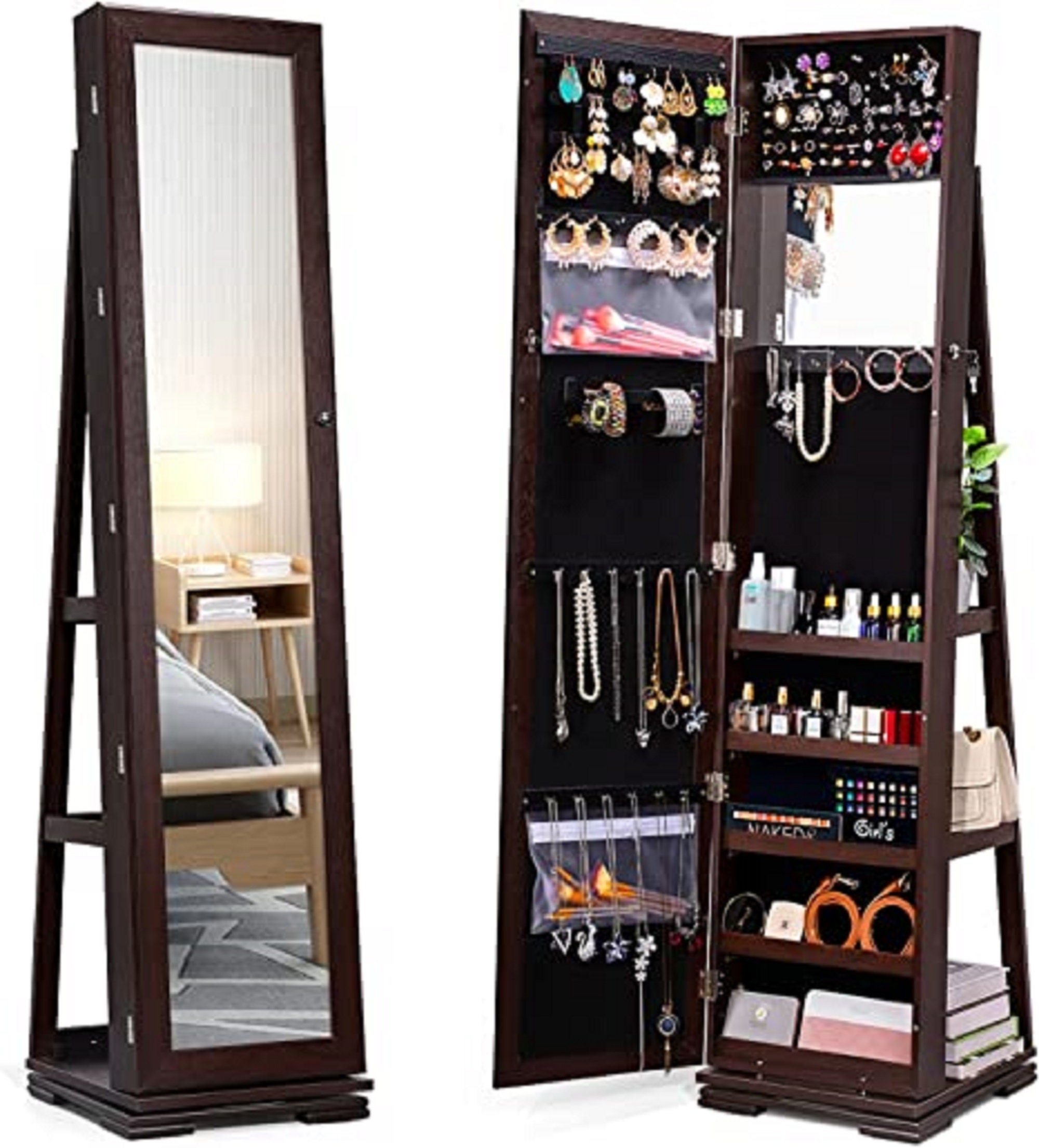 Storage & Organization Jewelry Armoires Mirror Bracelets Necklaces Oval 
