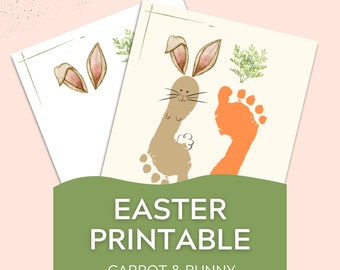Carrot & Bunny Easter / Footprint Feet Art Craft / Handprint Art Craft / Kids Baby Toddler / Activity Keepsake Decor Sign / PRINT IT OFF