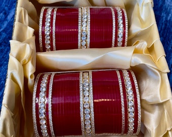 Round American Diamond Choora | Bridal Choora | Chooda | Punjabi Bride Sikh Bride Pakistani Indian Wedding | Choora Ceremony | Red Choora