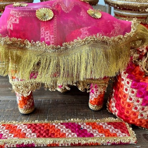 Pink Orange Phulkari Haldi Set: Punjabi Wedding Maiyan Ceremony