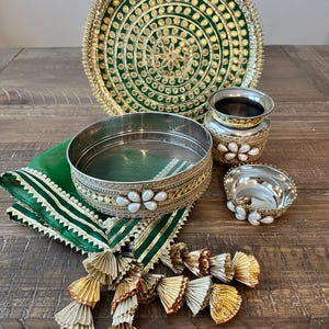 Gota and Pearl Karwa Chauth Set | Karwa Chauth Thali Set | Thali with cover| Matki | Channi | Karwa Chauth gift | Pooja Thali | Thali Set |