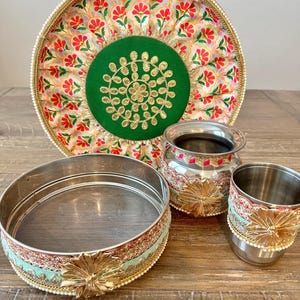 Floral Print Karwa Chauth Set |Karwa Chauth Thali Set | Thali with cover| Matki | Channi | Karwa Chauth gift | Pooja Thali | Thali Set |