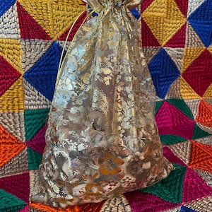 Printed Organza Potli Bag - Indian Wedding Favor (10 Pack)