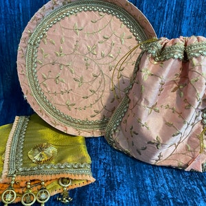 Thali with Cover Set |Pooja Thali | Shagun Thali | Decorative Thali | Thali and Bowl Set | Mehndi Plate | Wedding Plate | Baat Pakki