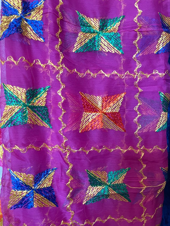 Phulkari Embroidered Georgette Chunni: Punjabi Wedding Dupatta