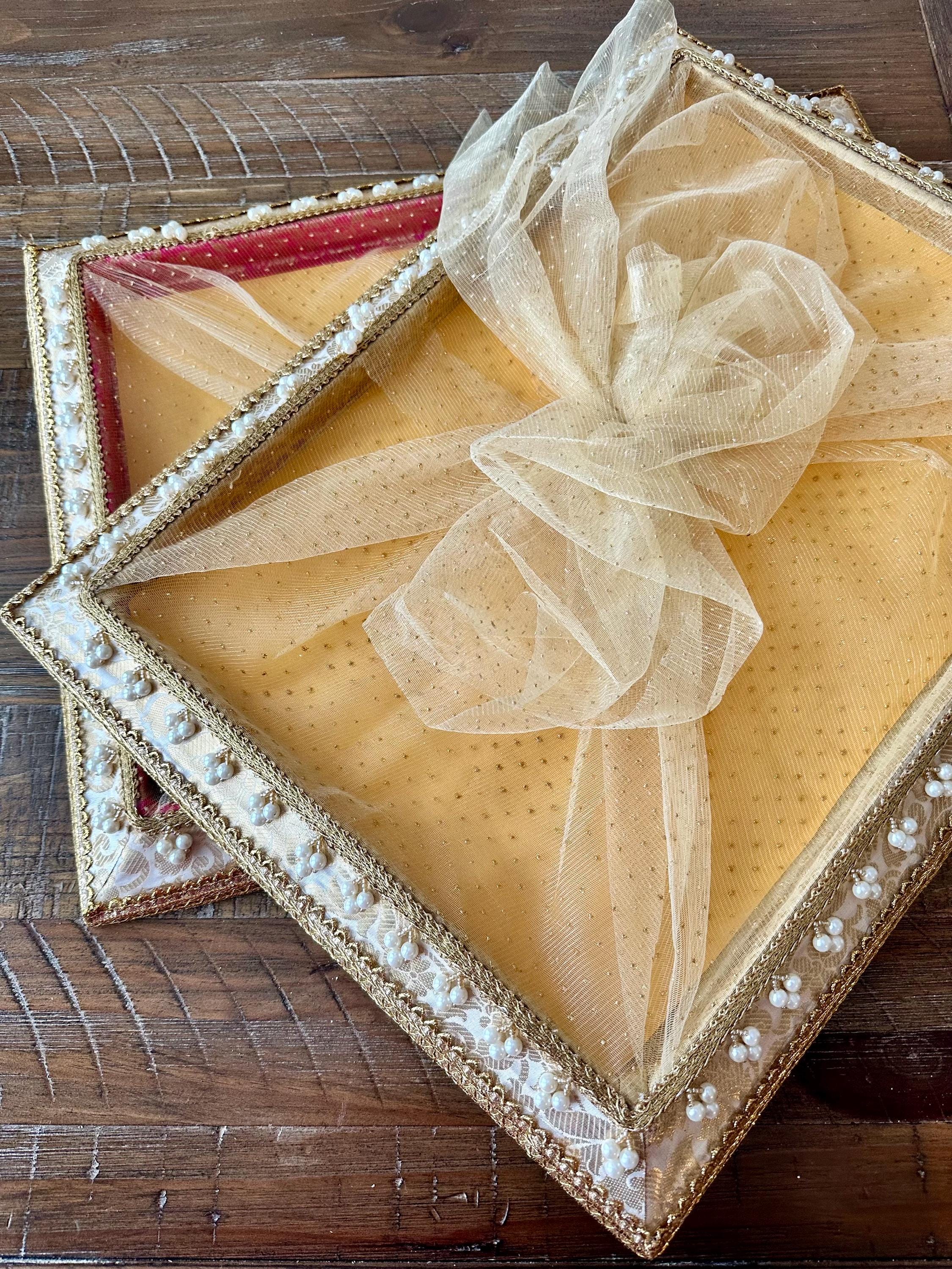 Brocade Gifting Tray With Organza Cover: Wedding Thaal - Etsy, image size:2250x3000