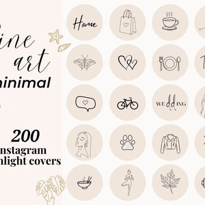 200 Insta Highlight Covers Pastel Line Art, Boho Cute IG Story Icons, Crème Handgetekende Lifestyle Covers, Minimalistisch Zakelijk Instagram Pack