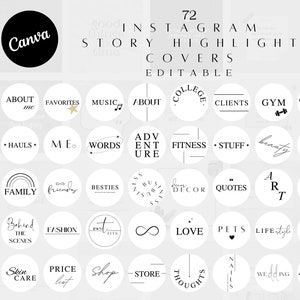 Insta Highlight Covers White Black, Minimalist Canva Highlights, Business Lifestyle Text Icon For IG Stories, Cute Line Art Story Icon Pack