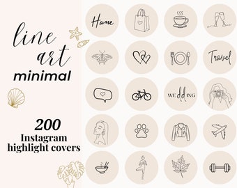 200 couvertures Insta Highlight, dessin au trait pastel, icônes bohèmes mignonnes d'histoires IG, couvertures crème dessinées à la main style de vie, pack entreprise minimaliste Instagram