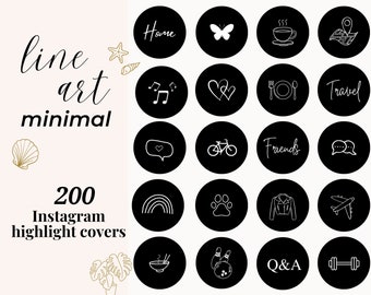 200 Insta Highlight Covers Black Line Art, Boho Cute IG Story Icons, Minimal Hand Drawn Lifestyle Cover, Minimalist Business Instagram Pack