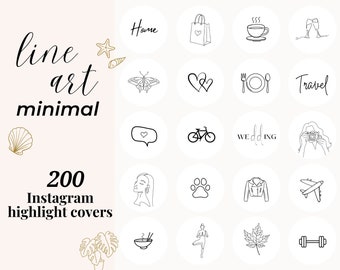 200 weiße Line-Art-Instagram-Highlight-Cover | 200 süße Icons | Perfekt für Influencer und Lifestyle-Blogger