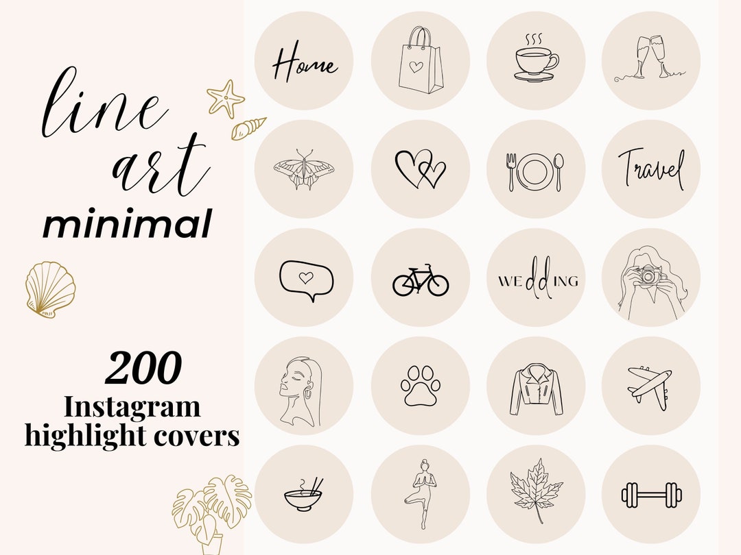 200 Insta Highlight Covers Pastel Line Art, Boho Cute IG Story Icons ...