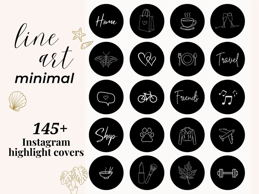 Insta Highlight Covers Black Line Art Boho Cute IG Story - Etsy