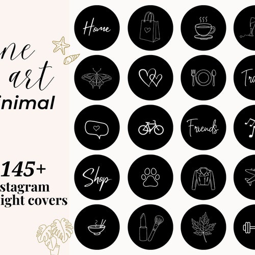 Insta Highlight Covers Black Line Art Boho Cute IG Story Etsy