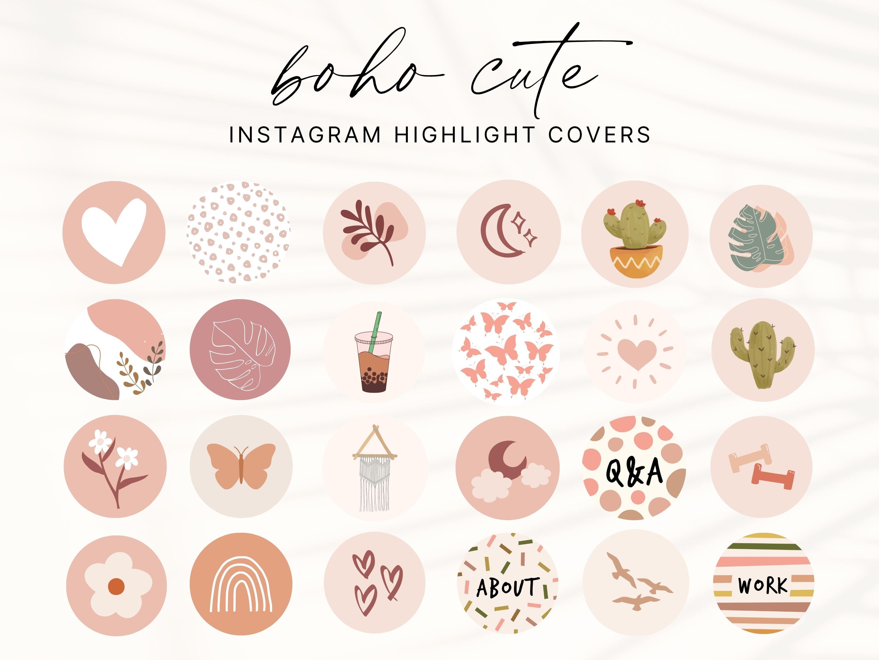 Insta Highlight Covers Boho Cute, Pastel Pink Neutral IG Story