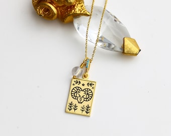 Ram Horoscoop ketting, Tarot Card ketting, Birthstone ketting, Zodiac Sieraden, Cadeau voor haar