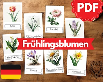 Montessori Spring Flowers Flashcards PDF | Print & Learn for Children | Spring Natural Materials Elementary School Preschool Homeschooling