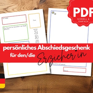 cadeau d'adieu personnel pour éducateur/enseignant/assistante maternelle* cartes à remplir* téléchargement instantané PDF* imprimer vous-même