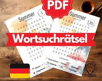 10 WORD SEARCH PUZZLES SUMMER | Crossword puzzles | Learning for children | Printable quiz | Word search | Puzzles for children | Learn German word grid