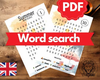 10 WORD SEARCH PUZZLES SUMMER | Crossword Puzzles | Learning for Children | Printable Quiz | Word Search | Puzzles for Children | Learn English Word Grid