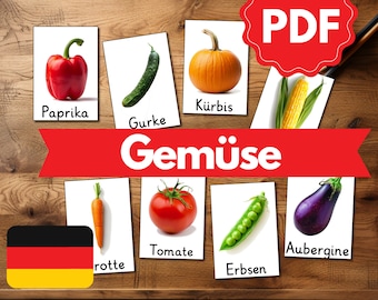 40 Lernkarten GEMÜSE | Montessori Lernkarten zum selbstständigen lernen | Lernen für Kinder | Printable Flashcards | PDF Karten |