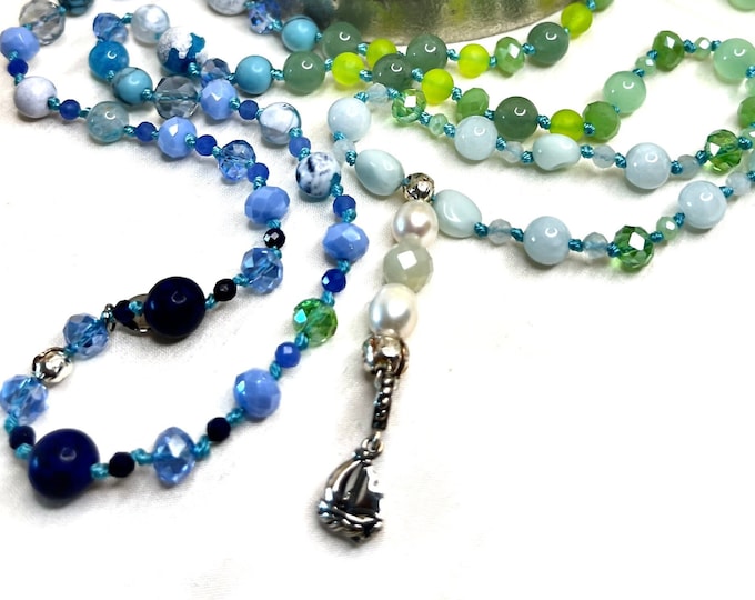 Semi-precious stone necklace with 925 silver sailing boat "SAILTIME" 51 cm