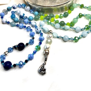 Semi-precious stone necklace with 925 silver sailing boat &quot;SAILTIME&quot; 51 cm