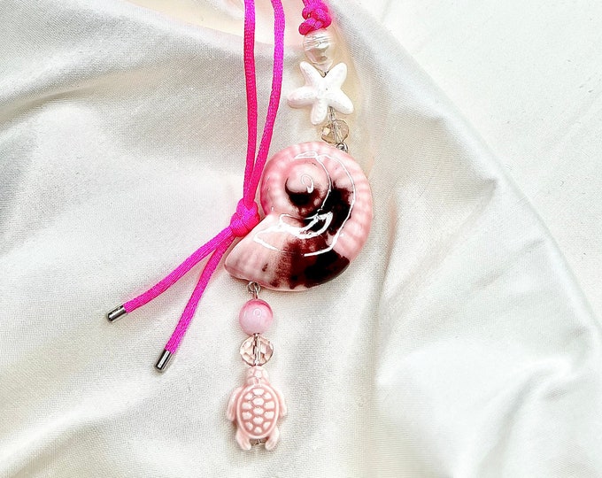 Tie chain mussel pendant, turtle and starfish "PINK OCEAN"
