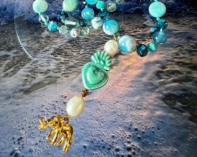 semi-precious stone pearl necklace "OCEAN ELEPHANT"