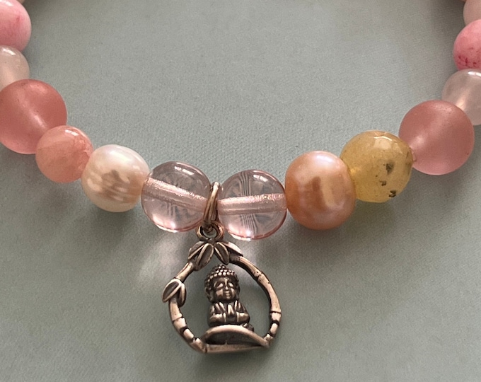 925 Silver Buddha Pearl Bracelet Semi-Precious Stone Bracelet "SUNDOWN RELIGION"
