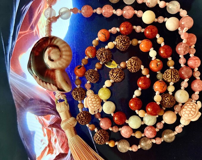 Semi-precious stone pearl necklace 60 cm " TURTLE SHELL "