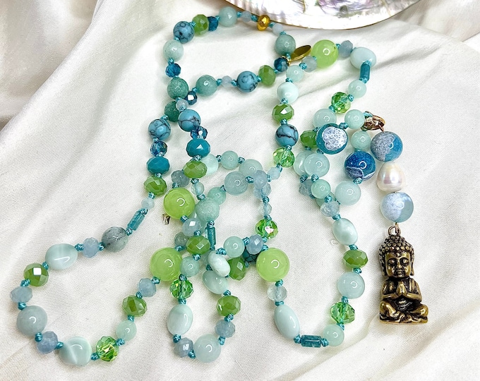 Pearl necklace semi-precious stone necklace "HOLY BUDDHA" 53 cm