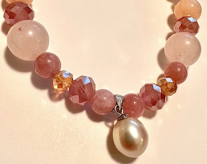 Pearl Bracelet Semi-Precious Stone Bracelet Freshwater Pearl "SUNDOWN PEARL"