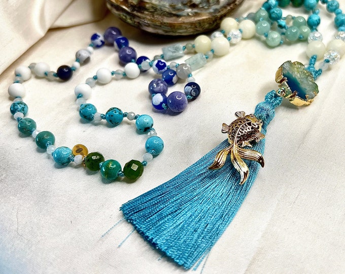 Semi-precious stone pearl necklace "BY the SEA" 59 cm