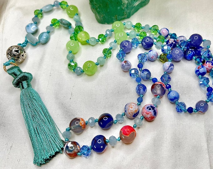 Pearl necklace semi-precious stone necklace Mala "COASTDREAM" 60 cm